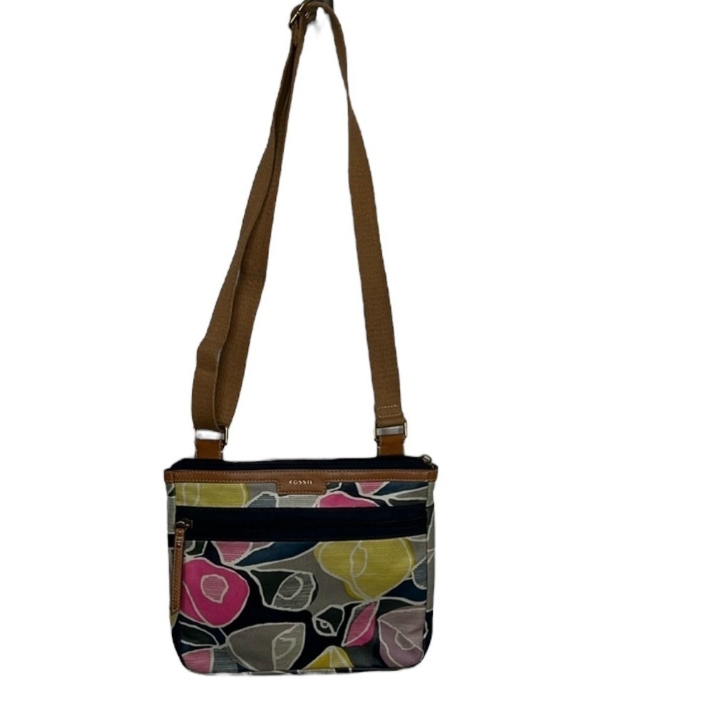 Fossil Pink Yellow Coated Canvas Crossbody Bag BLEMISH